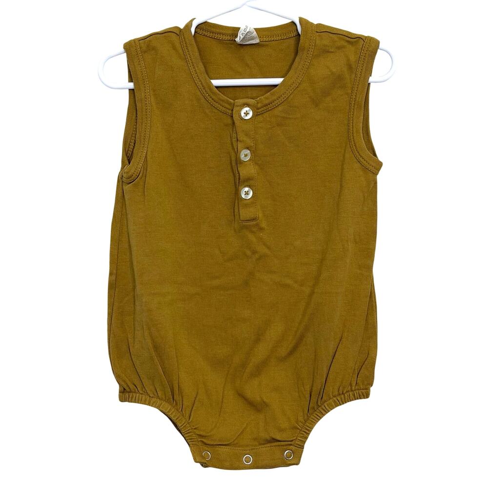 Kate Quinn Sleeveless Henley Bubble Romper Brown Size 2T Organic Cotton